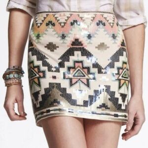 Express Sequin Aztec Printed Mini Skirt